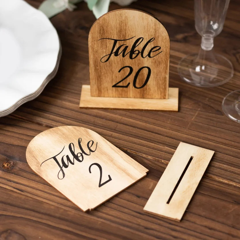 1 Wedding party, wooden table number Natural rustic wooden arched table number Custom table number with removable base