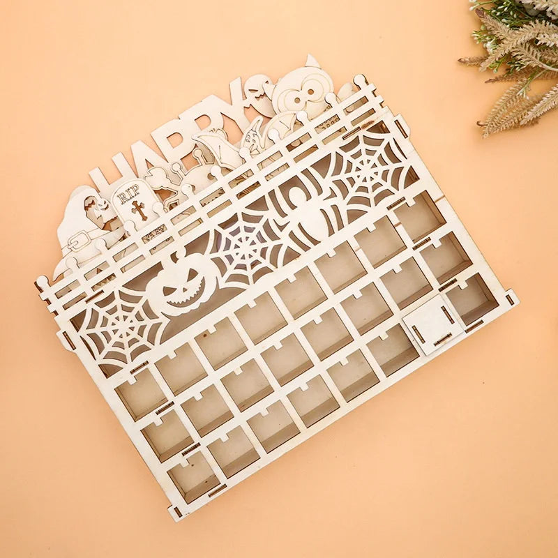 Halloween & Day of the Dead DIY Creative Assembly Wooden Calendar Ramadan Christmas Easter Halloween 24 Countdown Desktop Ornaments Calendar Gift Box