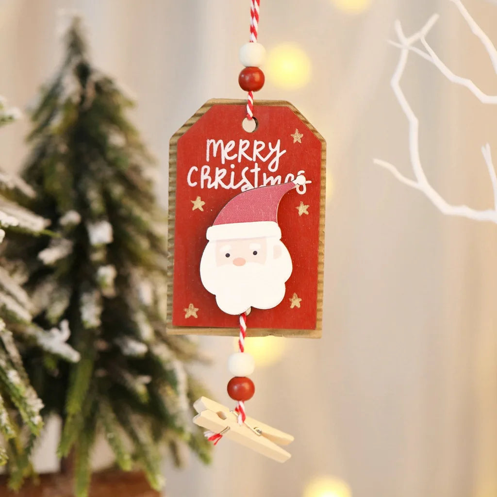 Christmas tree wooden label pendant creative 3D painted wooden sign hanging Christmas tree wooden clip hanging decorations