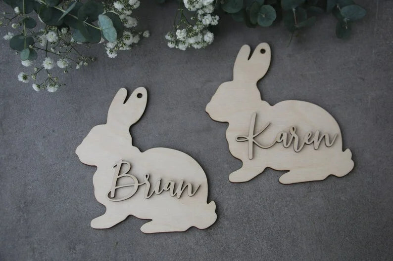 Easter and Thanksgiving 3 Easter Bunny Hanging Basket Label Rabbit Personalized Easter Name Label Gift Label Custom Wooden Name Easter Bunny Decoration