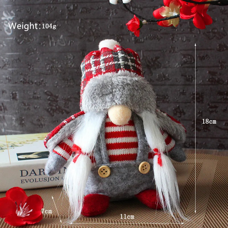 Christmas Standing Faceless Doll Ornament Handmade Plush Red and White Plaid Cloth Dwarf Santa Claus Dwarf Ornament