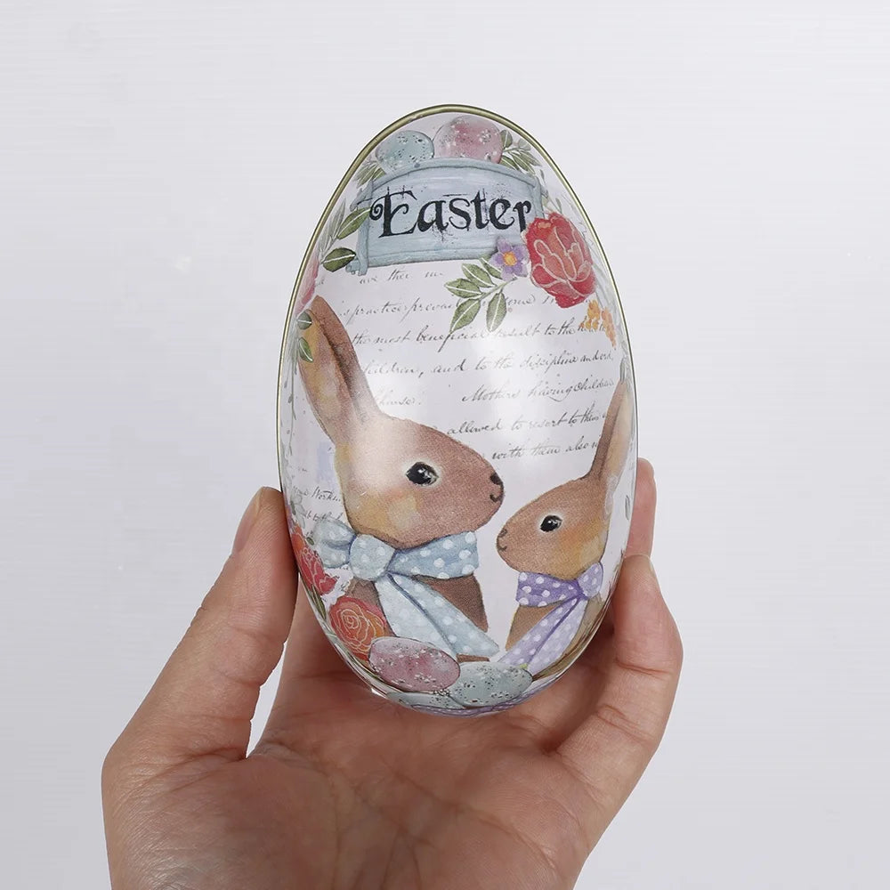 Easter and Thanksgiving 3 Easter Egg Modeling Candy Packaging Tin Box Cute Tin Rabbit Printing Alloy Metal Egg Modeling Tin Sugar Box