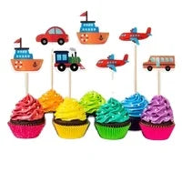 Birthday Party 2 Cake Decorations Car Bus Train Airplane Boat Cake Top Hat Transport Cake Top Hat