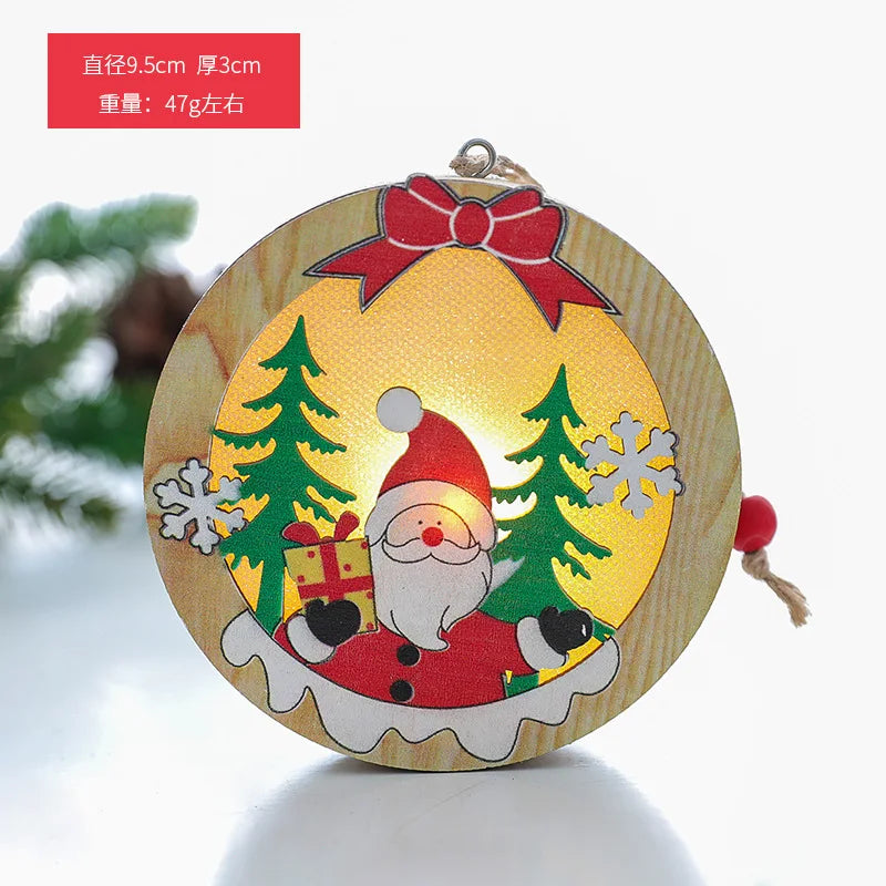 Christmas decoration Wooden luminous pendant Christmas children's small gift Christmas tree decoration pendant