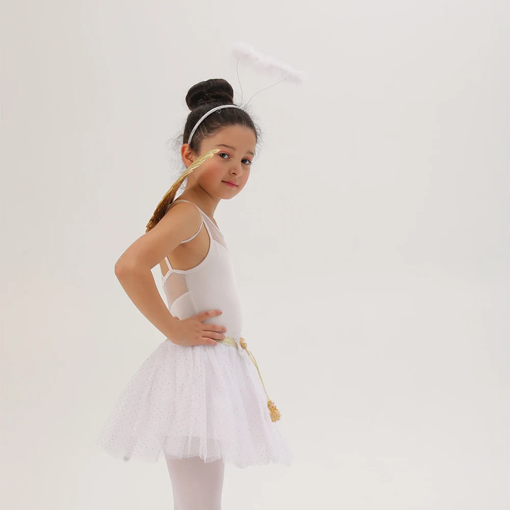 Birthday Party 2 White Angel Suit Children's Birthday Party Costume Gold Silver Wings Headband Feather Skirt Dress Up