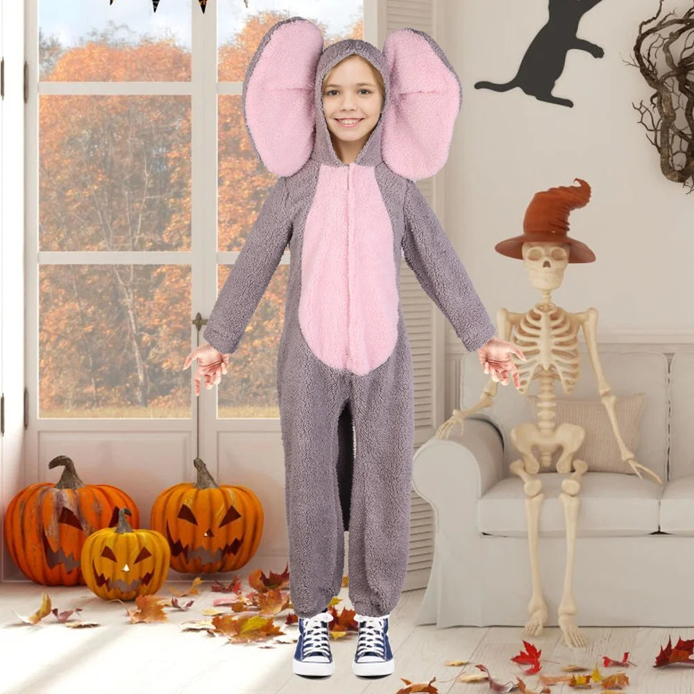 Halloween & Day of the Dead 115cm Baby Costume Kids Animal Elephant Baby Romper Cute Big Eared Animal Romper Baby Zip Romper