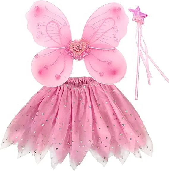 Birthday Party 2 Princess Fairy Costume Fairy Butterfly Wings Suit Girl Tutu Wings Wand Children Fairy Wings Costume