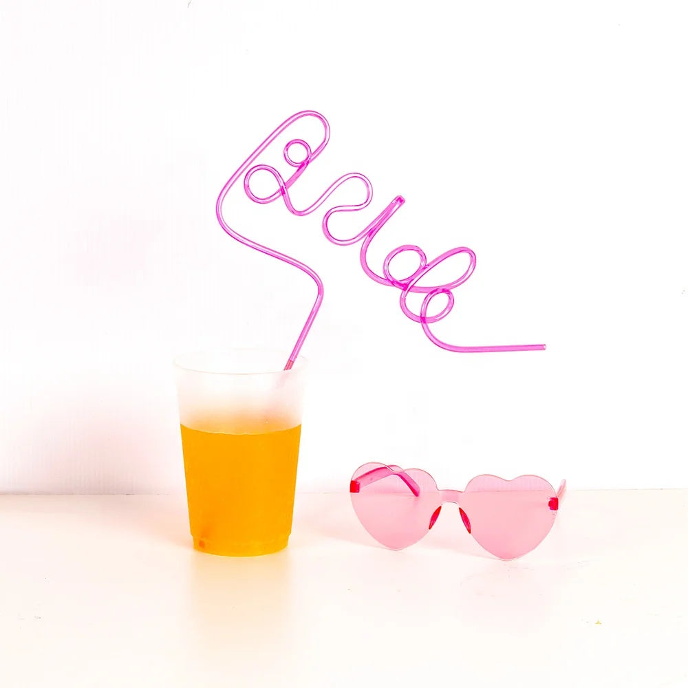 Bachelorette Party 1 Heart Shaped Sunglasses Bridal Straw and Heart Shaped Frameless Sunglasses Pink Transparent Frameless Glasses