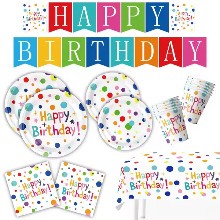 Birthday Party Simple Rainbow Dot Disposable Cutlery Set New Birthday Themed Party Decorations Include Paper Plates and Tablecloths