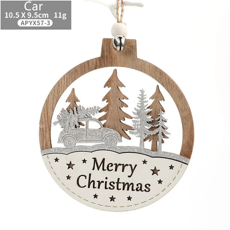Laser 3D printing wooden colored Christmas wooden holiday home pendant creative wooden craft Christmas tree pendant