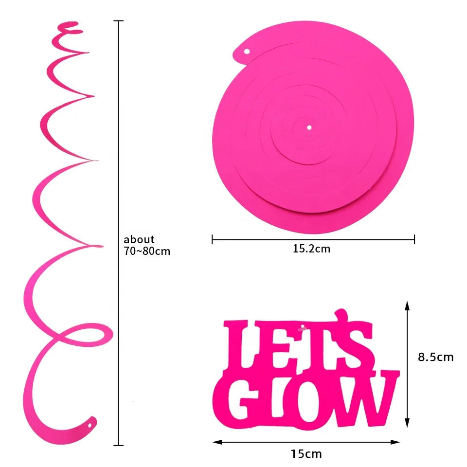 Birthday Party 2 Let's Glow UV Reaction Glow Party Supplies Neon Party Decorations Glow in the Dark Party Supplies Hanging Swirls