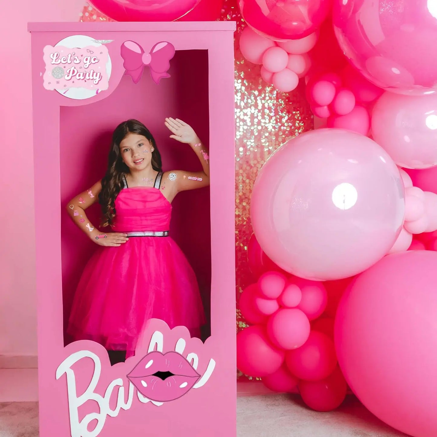 Birthday Party Pink Girl Temporary Tattoo-75, Pink Princess Baby Shower Birthday Party Decorative Paper Sticker Tattoo