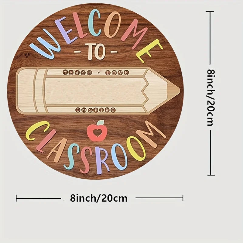 Wooden Crafts, Welcome to Classroom Decoration Wooden Round Signs Door Decoration Wall Art Interior Coffee Bar Restaurant Home Decoration