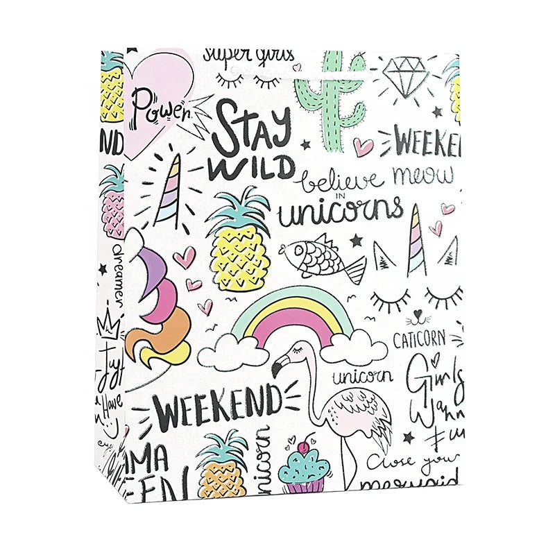 12Pcs Birthday Party Goody Bag Magic Unicorn Series Paper Bag Baby Shower Birthday Gift Bag 