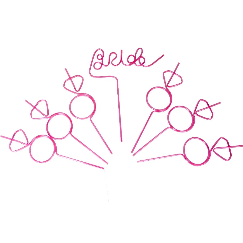 Bachelorette Party Pink Bride Diamond Ring Straw Set Plastic Smoothie Straws Diamond Ring Straws