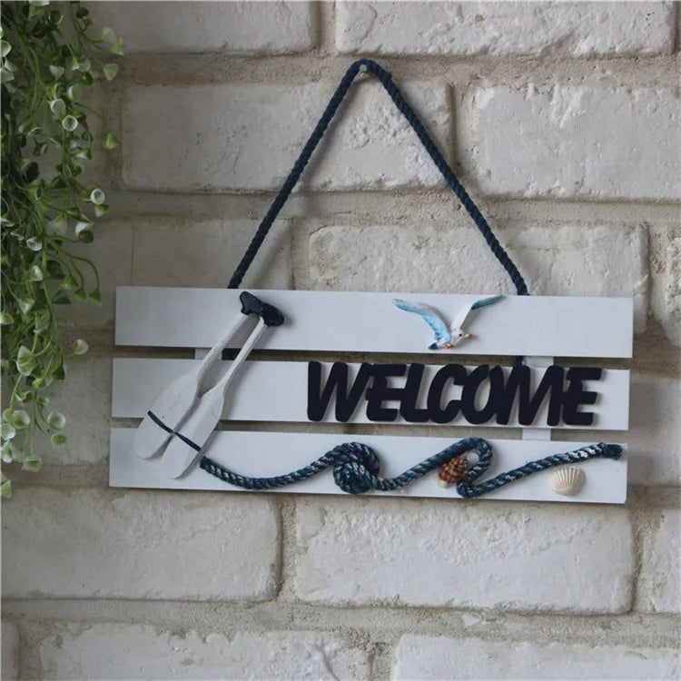 Wooden crafts, beach style wood home wall decoration welcome board Mediterranean style pendant crafts door garden