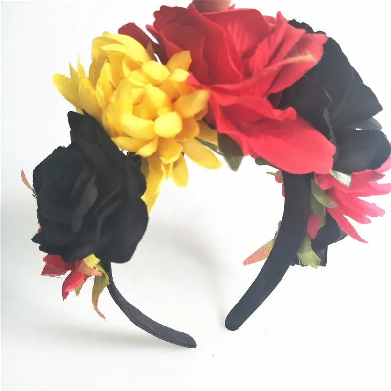 Bachelorette Party 1 Festival Wear Flower Headband Dead Mexican Costume Sugar Head Bones Band Pink Black Rose Headband