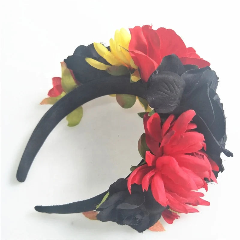 Bachelorette Party 1 Festival Wear Flower Headband Dead Mexican Costume Sugar Head Bones Band Pink Black Rose Headband
