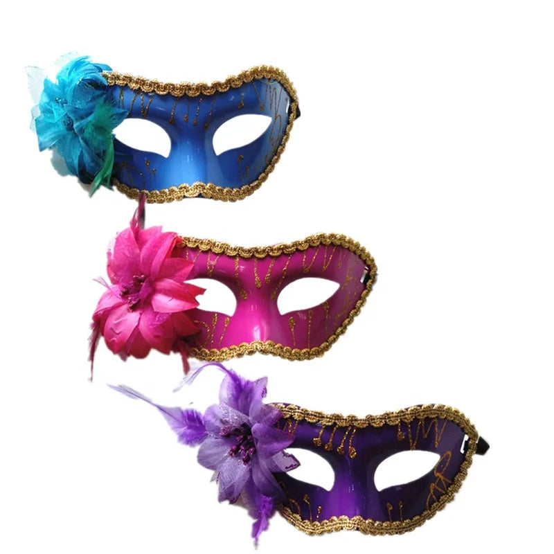Carnaval   Halloween Masquerade Mask Glitter Party Mask Plastic Flower Carnival Mask