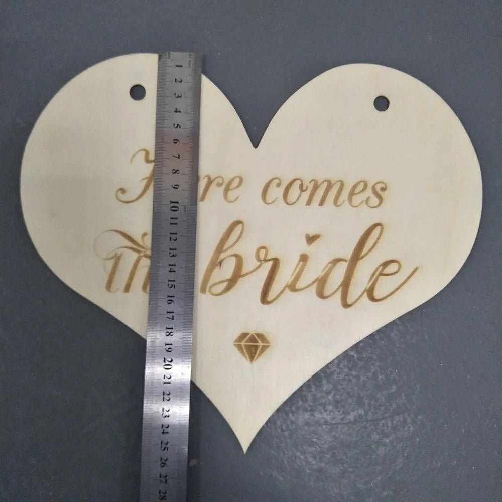 1 wedding party, here comes the bridal wedding logo flower girl chic heart wood logo wedding decoration