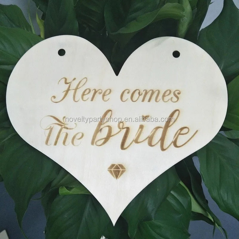 1 wedding party, here comes the bridal wedding logo flower girl chic heart wood logo wedding decoration