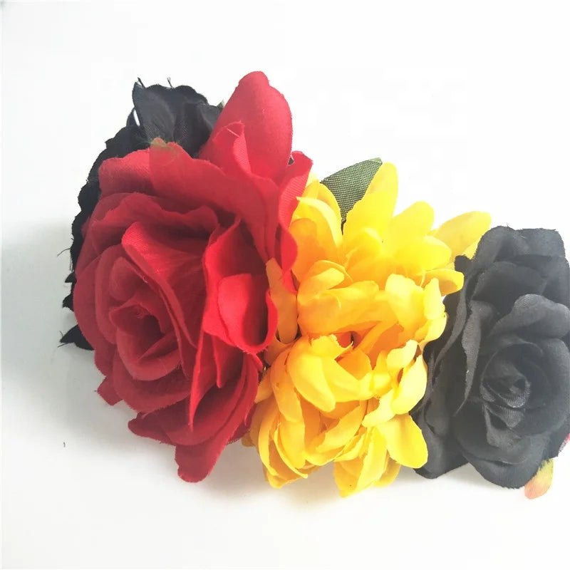 Bachelorette Party 1 Festival Wear Flower Headband Dead Mexican Costume Sugar Head Bones Band Pink Black Rose Headband