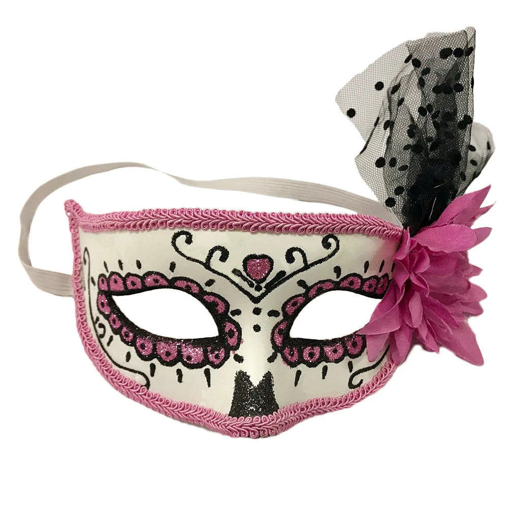 Fantasias de Halloween e Dia da Morte, Máscaras de maquiagem vintage de Veneza e máscaras de flores, Suprimentos para o Dia da Morte no México 