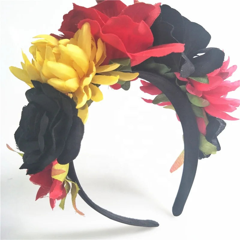 Bachelorette Party 1 Festival Wear Flower Headband Dead Mexican Costume Sugar Head Bones Band Pink Black Rose Headband
