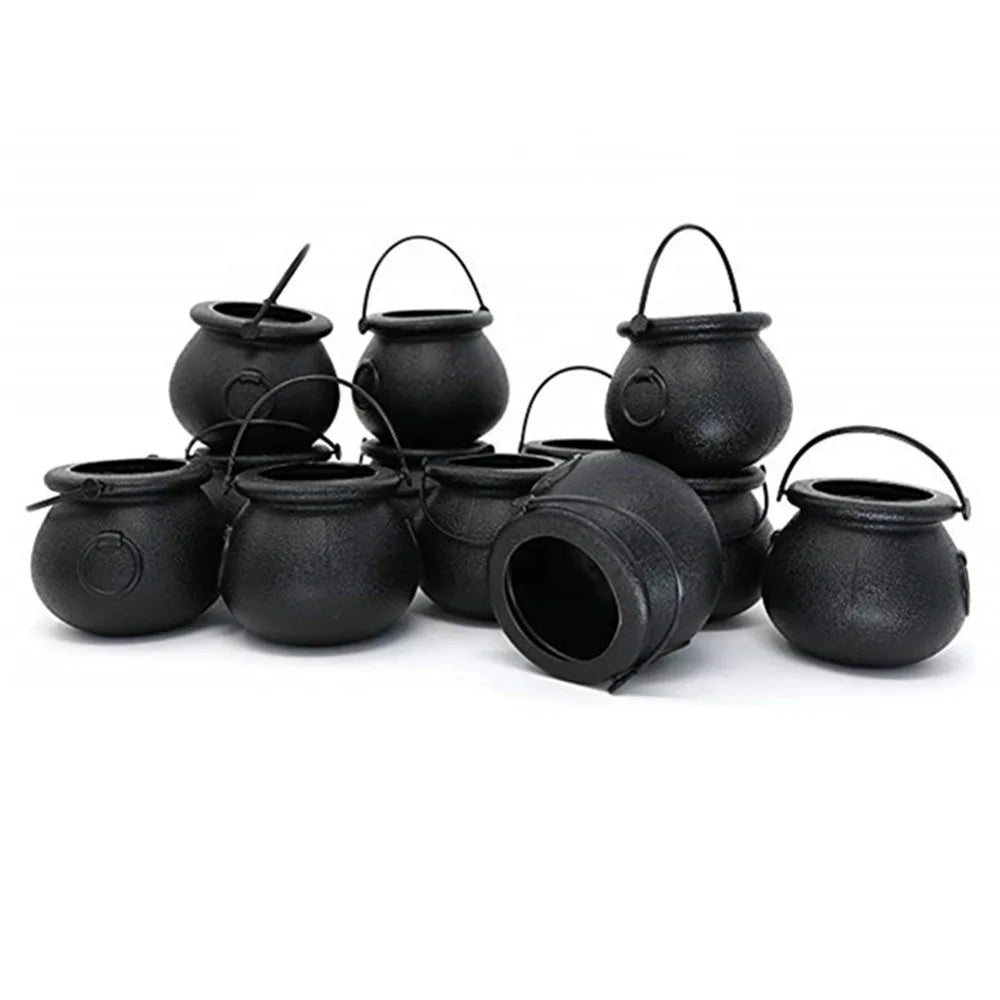 Halloween & Death Day Party Favors Black Plastic Cauldron Candy Kettle Bucket Witch Mini Cauldron