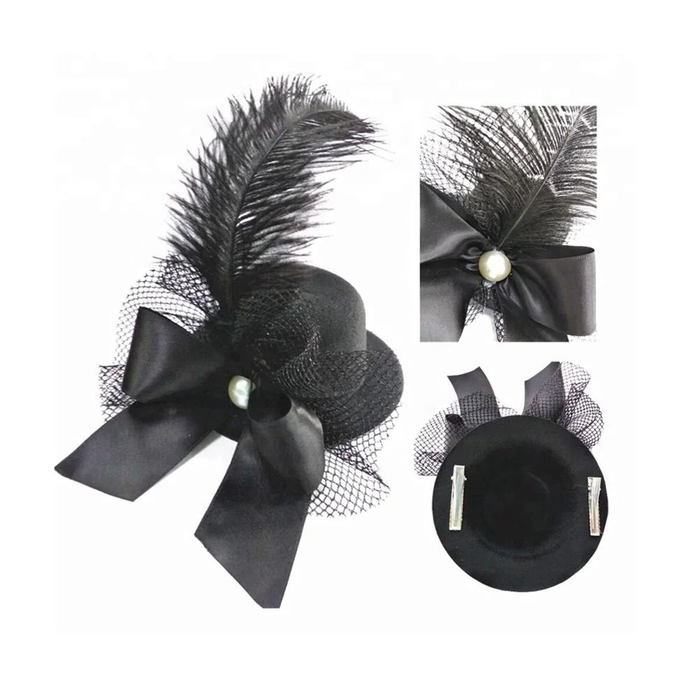 Halloween & Day of the Dead Costume Party Accessories Ladies Ladies Floral Decorative Hairpin Feather Pendant Burlesque Mini Top Hat