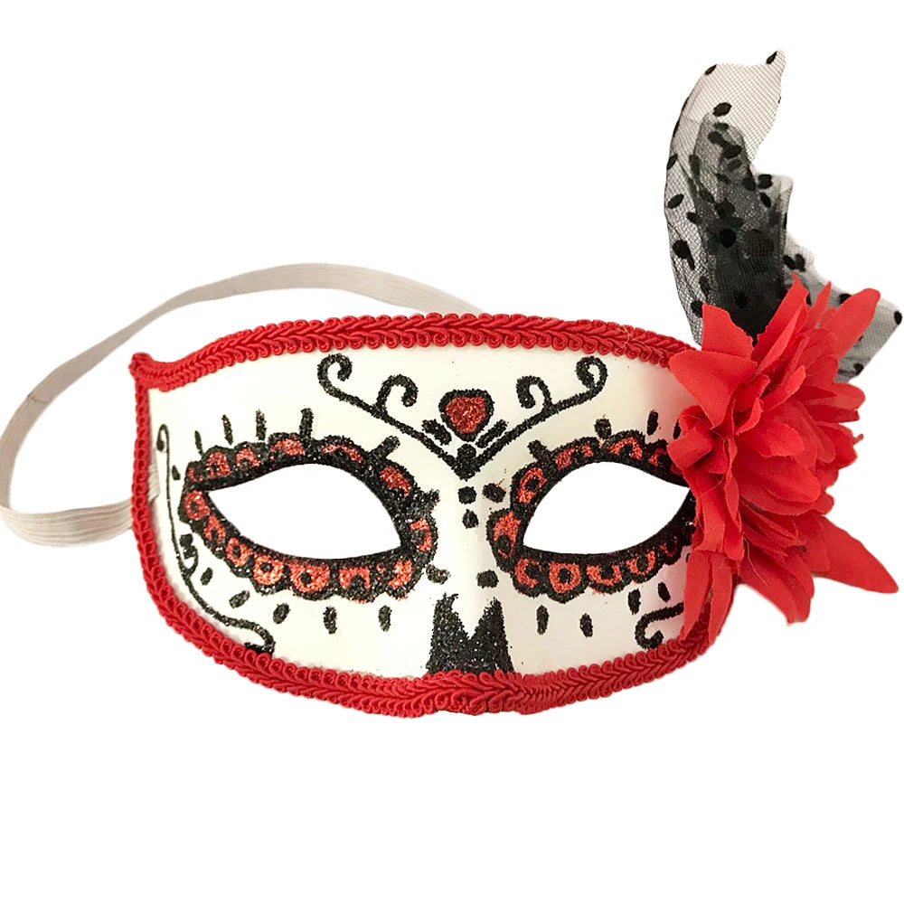Fantasias de Halloween e Dia da Morte, Máscaras de maquiagem vintage de Veneza e máscaras de flores, Suprimentos para o Dia da Morte no México 