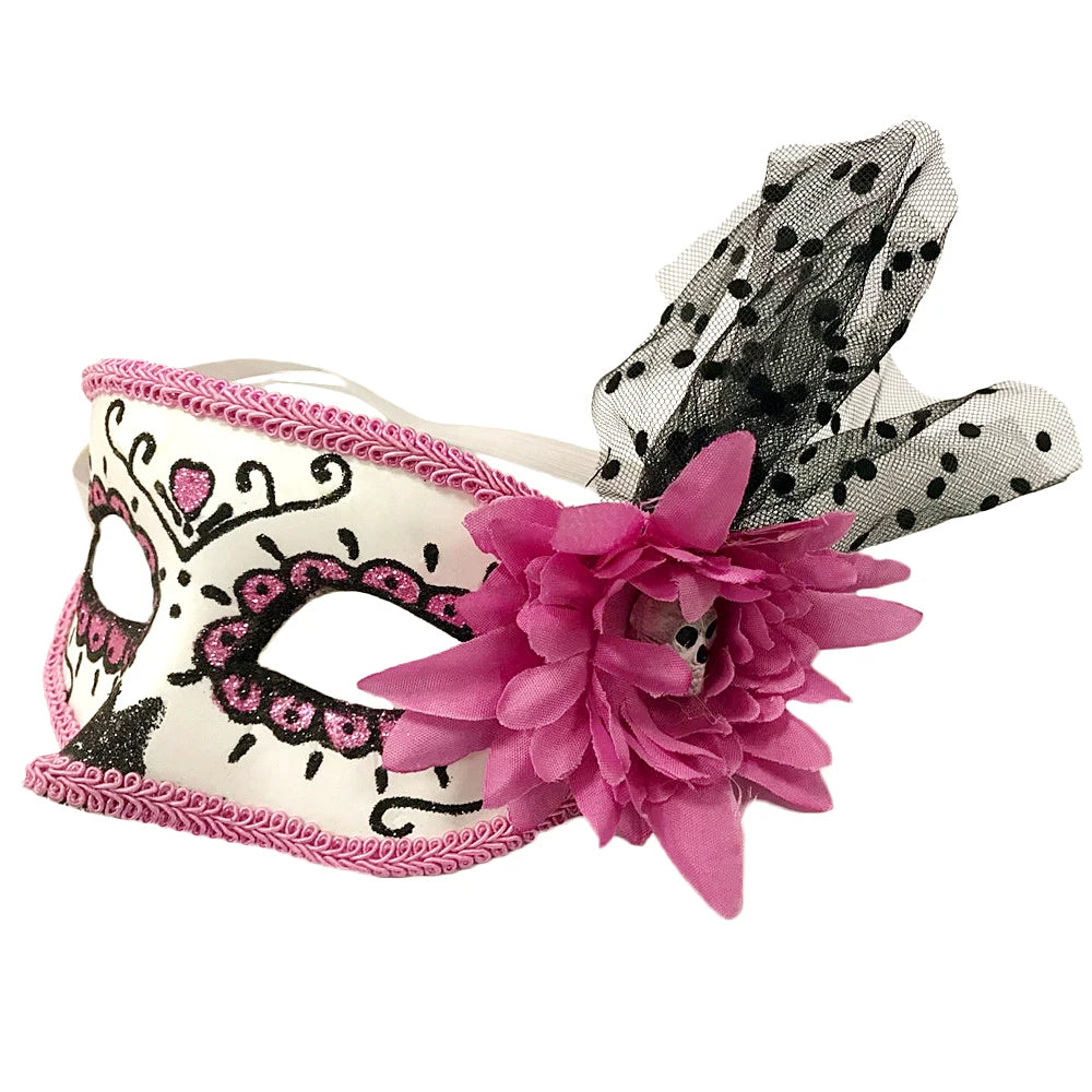 Fantasias de Halloween e Dia da Morte, Máscaras de maquiagem vintage de Veneza e máscaras de flores, Suprimentos para o Dia da Morte no México 