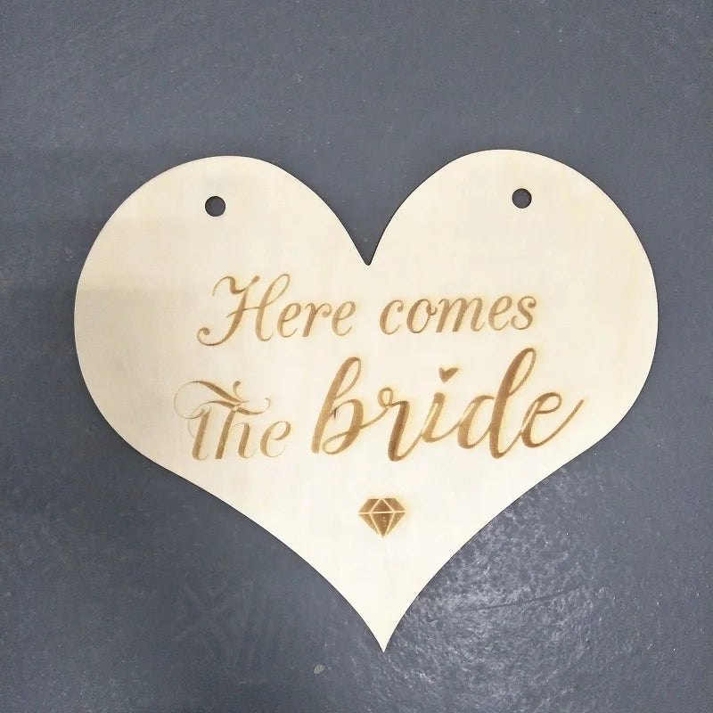1 wedding party, here comes the bridal wedding logo flower girl chic heart wood logo wedding decoration