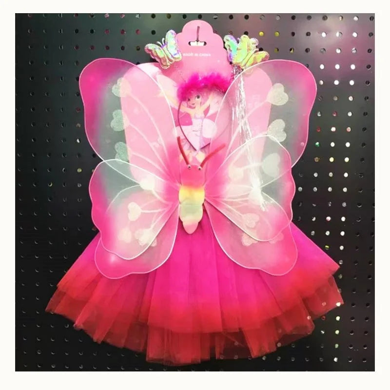 Birthday Party 2 Kids Fairy Tale Wings Costume Set Tutu Dress Wand Butterfly Wings Girls Birthday Party Supplies