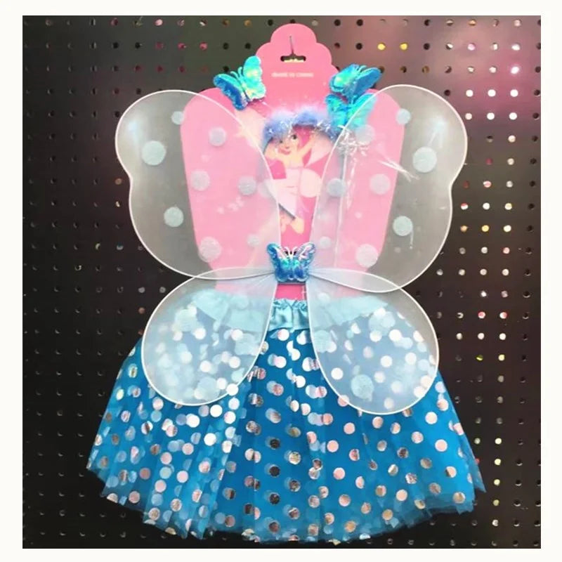 Birthday Party 2 Kids Fairy Tale Wings Costume Set Tutu Dress Wand Butterfly Wings Girls Birthday Party Supplies