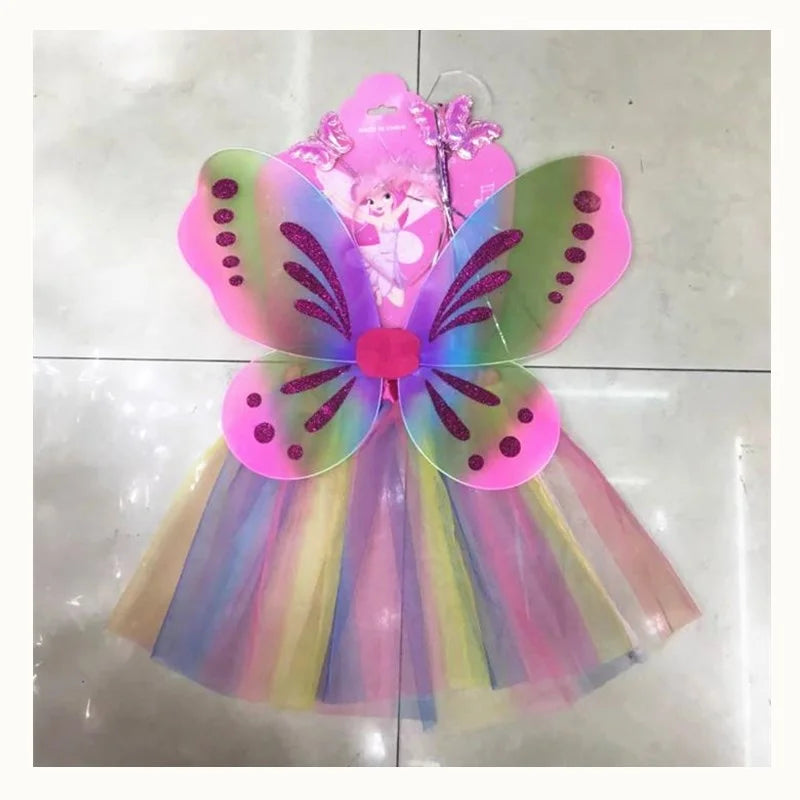 Birthday Party 2 Kids Fairy Tale Wings Costume Set Tutu Dress Wand Butterfly Wings Girls Birthday Party Supplies