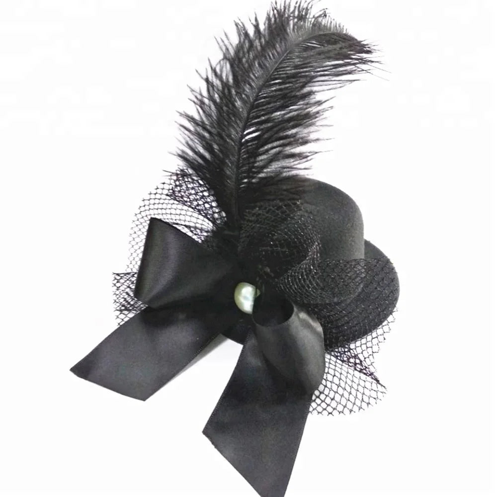 Halloween & Day of the Dead Costume Party Accessories Ladies Ladies Floral Decorative Hairpin Feather Pendant Burlesque Mini Top Hat