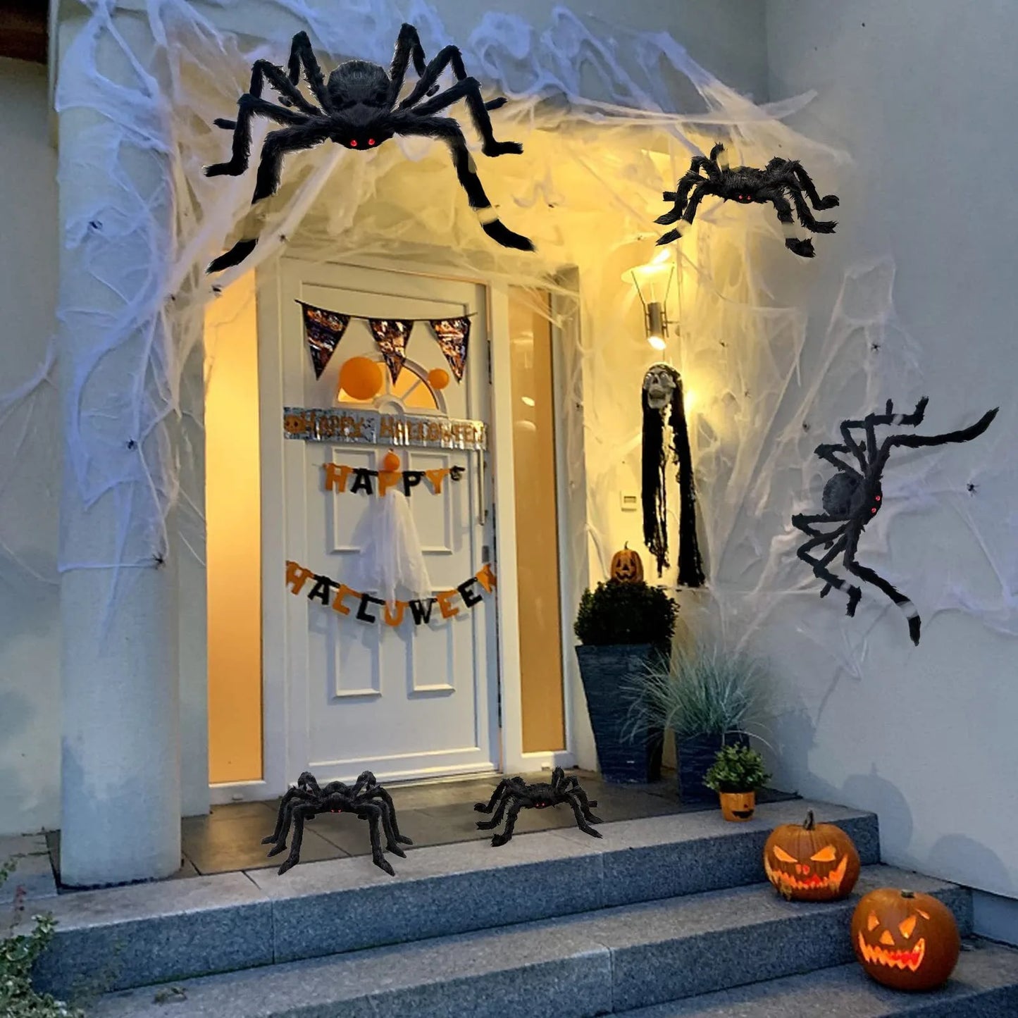 Halloween & Death Day 30cm Halloween Home Decor Yard Porch Ornaments Haunted House Realistic Artificial Spider Black Plush Halloween Giant Fake Spiders