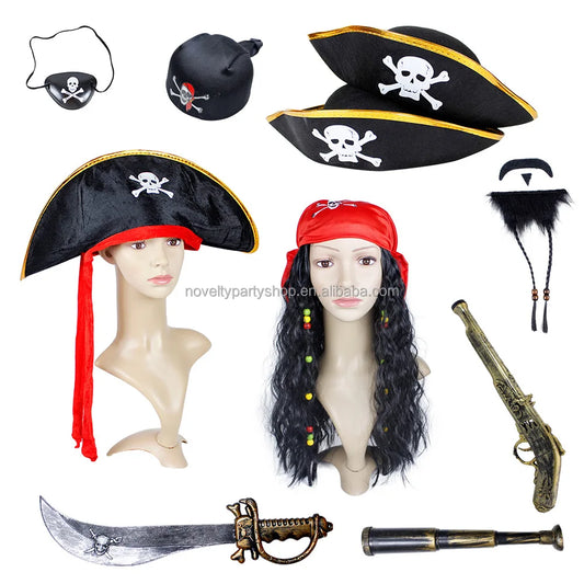 Halloween & Day of the Dead Halloween Pirates of the Caribbean Masquerade Party Hat Halloween Pirate Cosplay Supplies, Children's Pirate Captain Costume Set