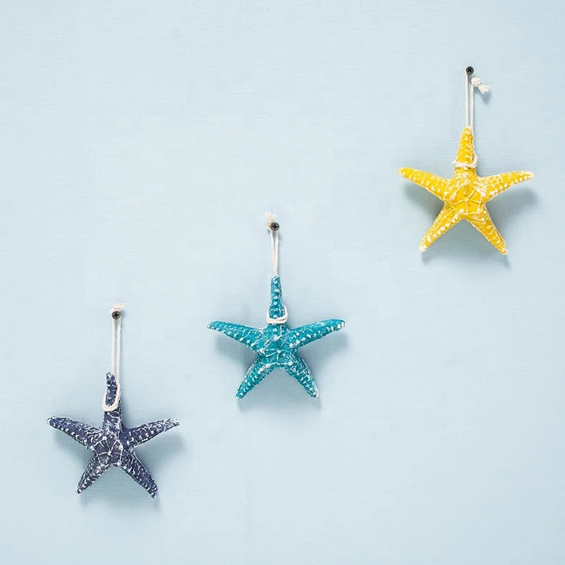 Starfish Hanging Decorative Resin Large Starfish Seaside Ornament Crafts Home Bedroom Mediterranean Wall Art Decoration