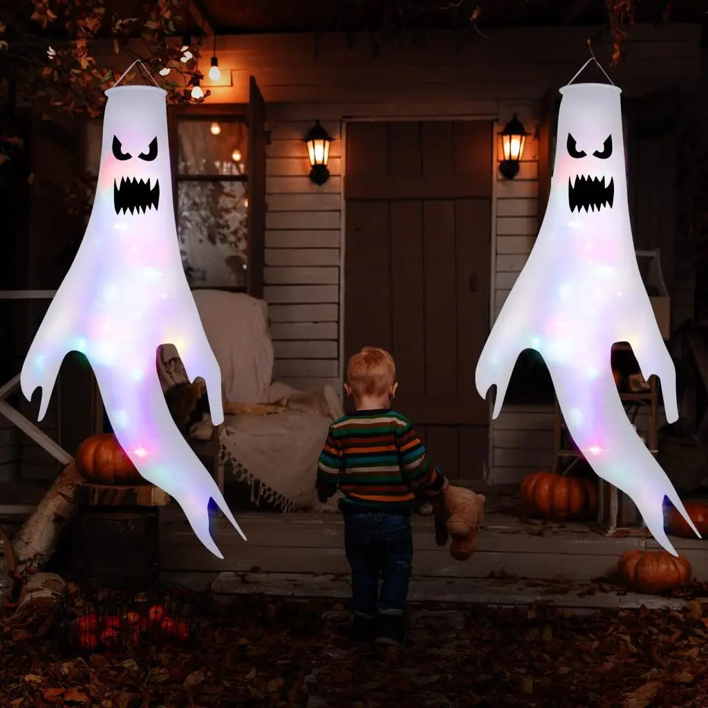 Halloween & Day of the Dead 130cm Halloween Decoration Horror Ghost Decoration with Light Emitting Diode Light Halloween Windsock Flag Hanging Ghost Outdoor Party Supplies