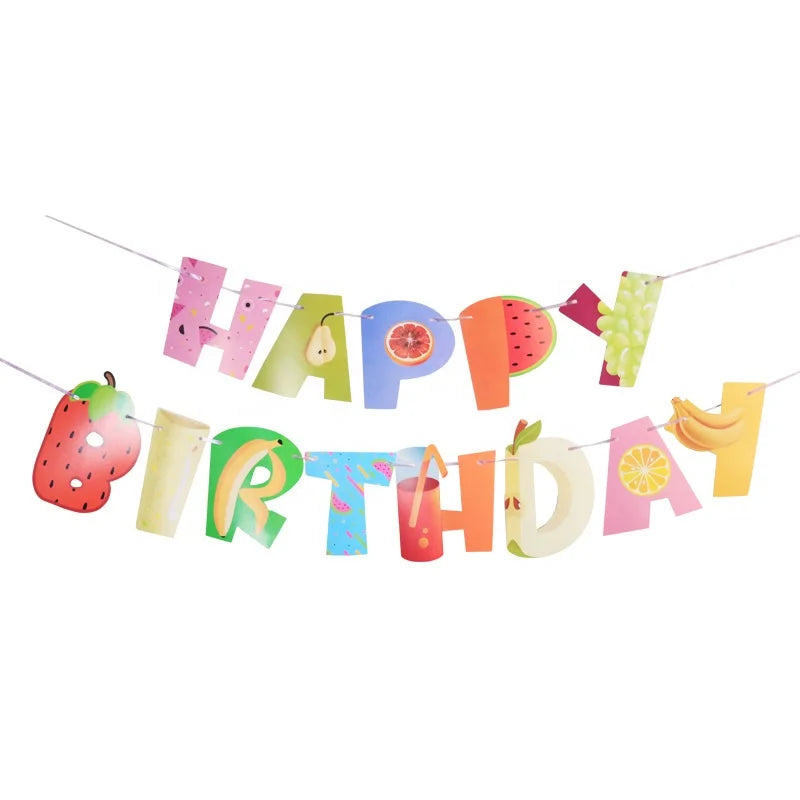Birthday Party 2 Banner Baby Shower Fruit Flag Arrangement Decorative Paper Party Banner Celebration