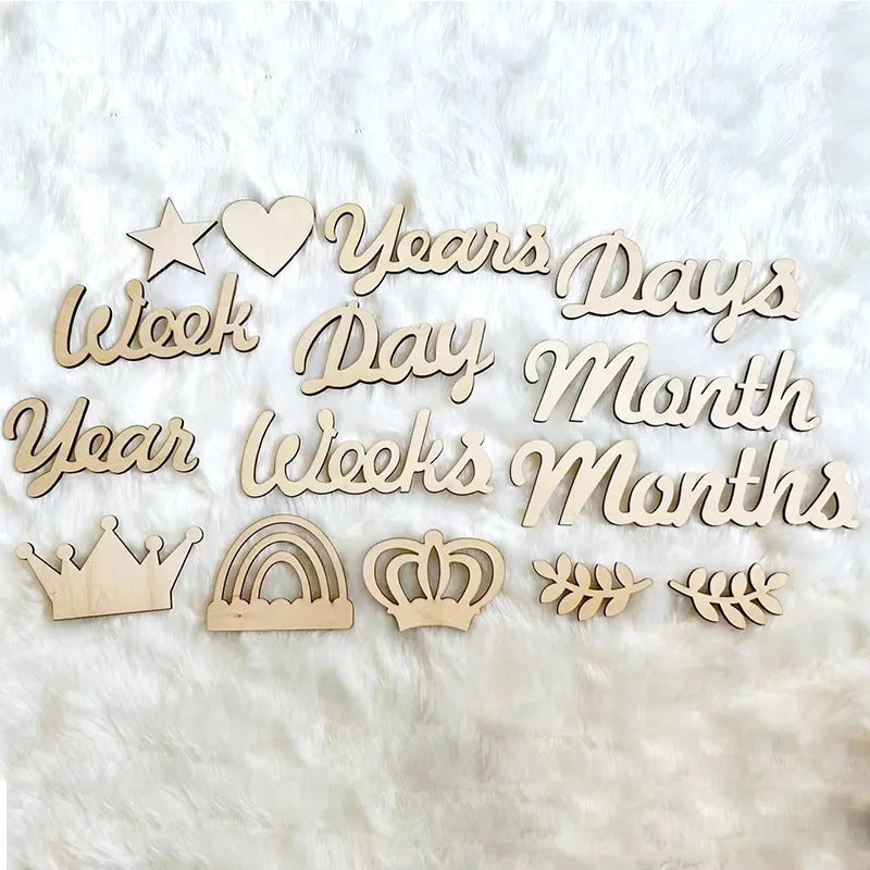 Birthday Party 2 Decorative Set Baby Monthly Card Wooden Letters Month Day Birthday Party Photo Props Alphabet Wood Chips DIY Ornament