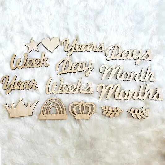 Birthday Party 2 Decorative Set Baby Monthly Card Wooden Letters Month Day Birthday Party Photo Props Alphabet Wood Chips DIY Ornament