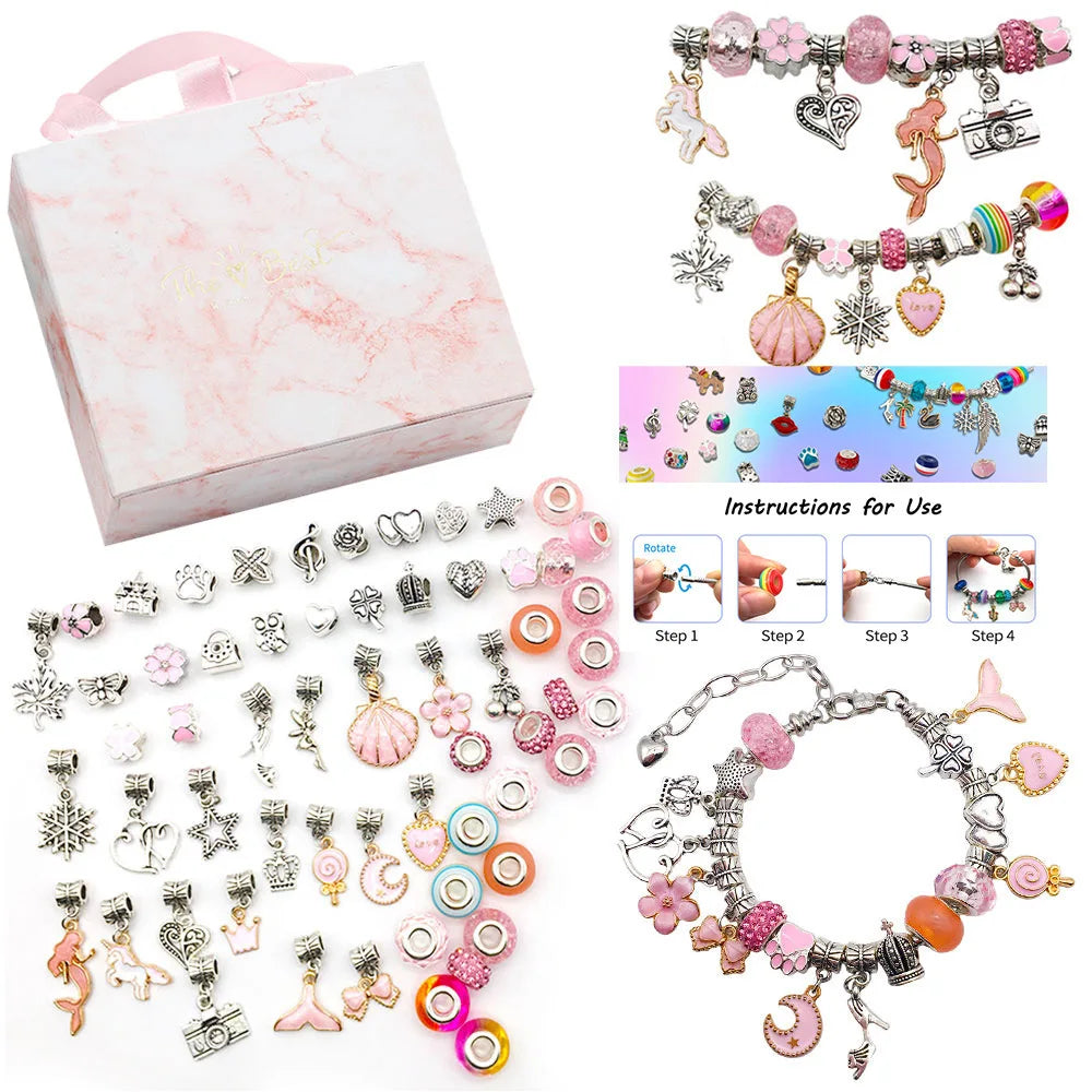 2025 wholesale girl birthday gift supplies DIY pink jewelry making set beads bracelet necklace making craft set