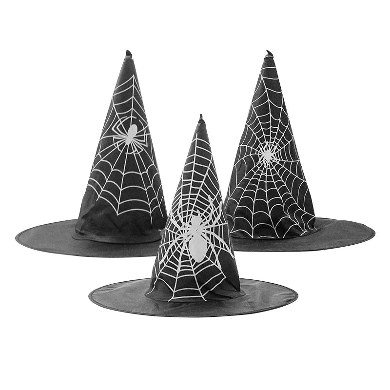 Halloween & Day of the Dead Props Hat Party Supplies Adult Child Witch Pumpkin Spider Web Pattern Halloween Black Wizard Hat