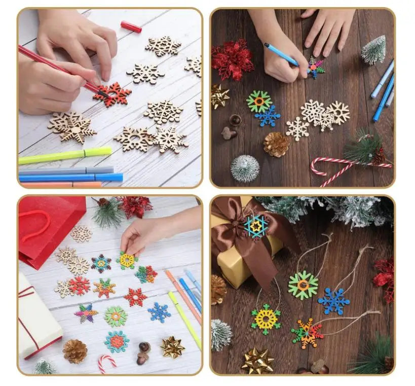 5 cm10pcs custom color creative pendant Christmas party gift children's toys Christmas plywood snowflake jewelry