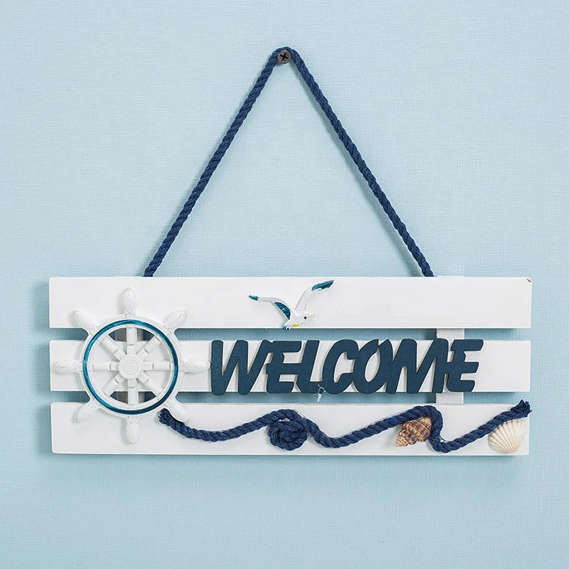 Wooden crafts, beach style wood home wall decoration welcome board Mediterranean style pendant crafts door garden