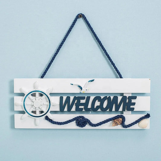 Wooden crafts, beach style wood home wall decoration welcome board Mediterranean style pendant crafts door garden