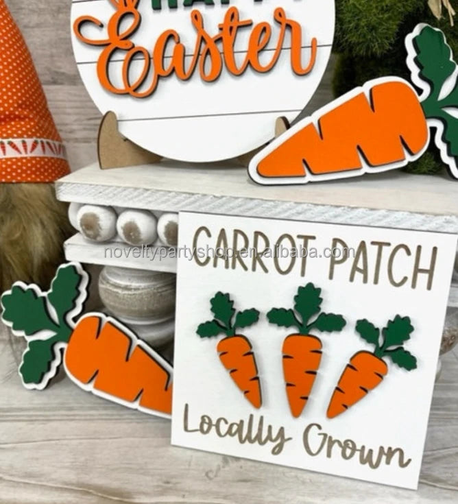 Páscoa e Ação de Graças 3 Novidades Decorativas de Páscoa Bandeja em Camadas Decorativa Cenoura Patch Caminhão de Cenoura Mini Placa Feliz Páscoa 
